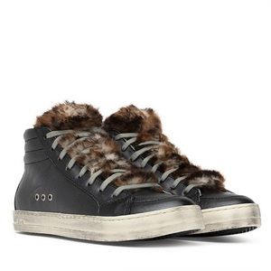 P448 Black Hightop Sneaker with Cheetah Fur Tounge